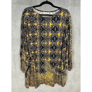 Susan Graver Top Women 3X Black Paisley 3/4 Length Sleeve Stretch Comfort Career